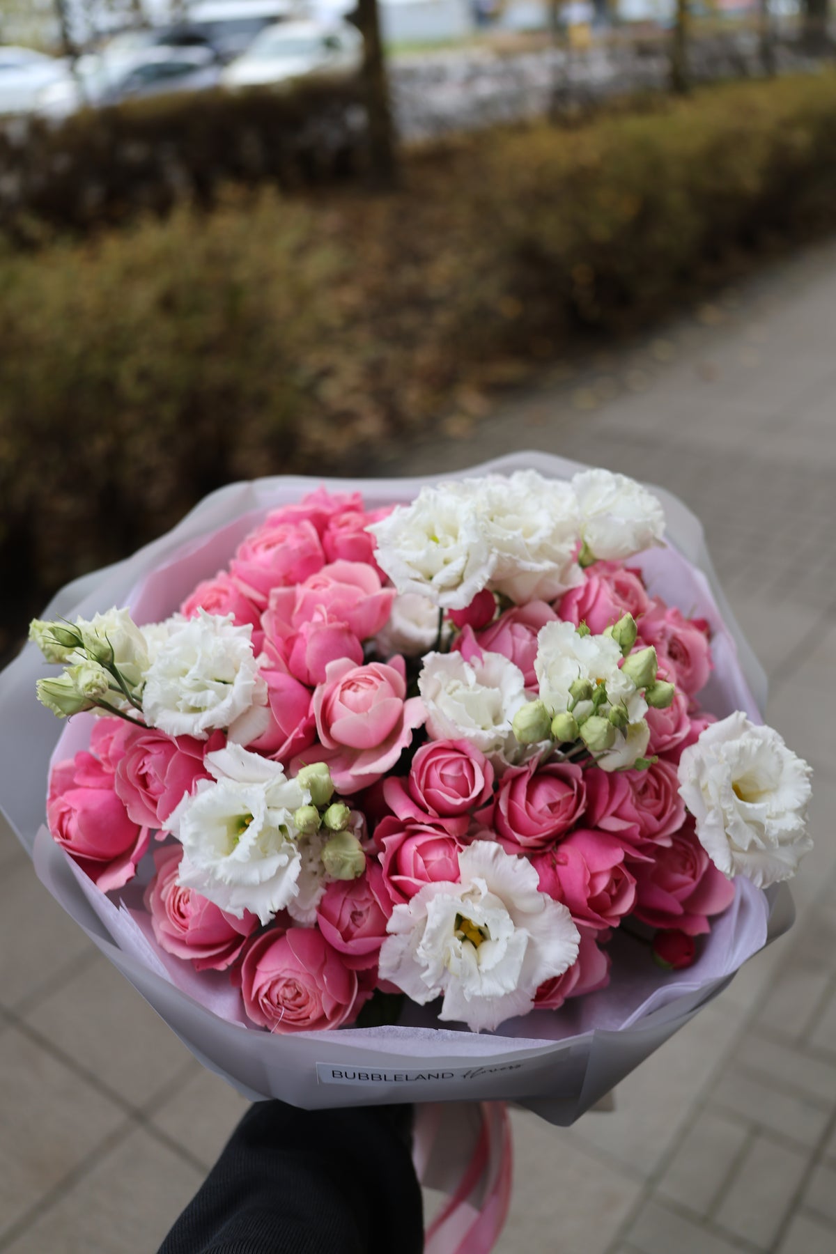 Bukiet kwiatów duo “piwoniowa róża z eustomą